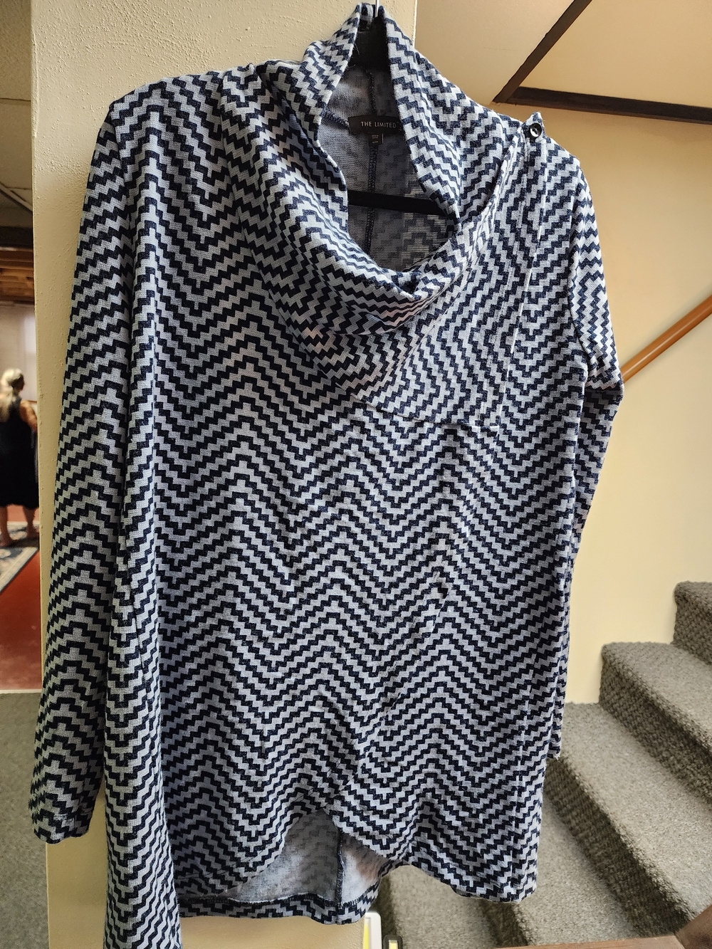 The Limited Women's Navy & Black Sz S  Chevron Cowl Neck Sweater